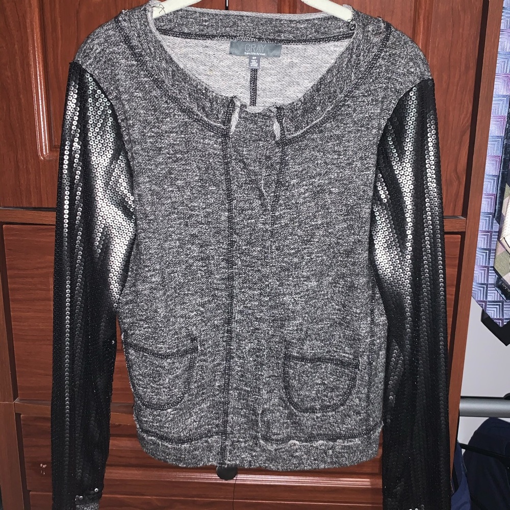 Gray Saks Fifth Ave sequin sleeved jacket